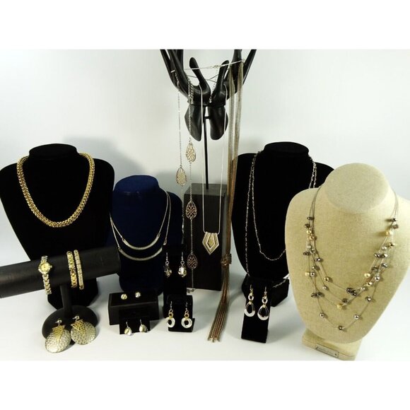 Mixed Metals Two Tone Jewelry Lot Gold and Silver Tones 16pc Chico's Bio88 - Picture 1 of 16